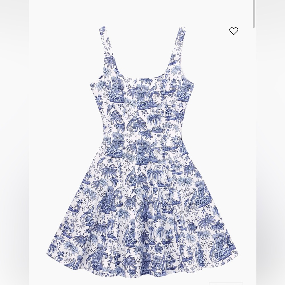 STAUD Blue and White Printed Mini Dress